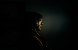 Shadowed image of a women's right side profile.