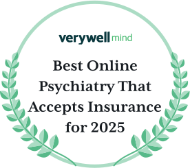Badge for Thriveworks winning the best online psychiatry service that accepts insurance award in 2025 from verywell mind